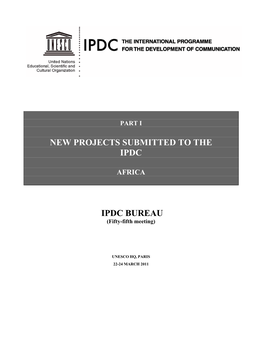 New Projects Submitted to the Ipdc Ipdc Bureau