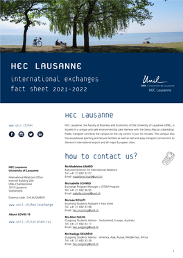 HEC LAUSANNE International Exchanges Fact Sheet 2021-2022