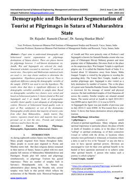 Demographic and Behavioural Segmentation of Tourist at Pilgrimages in Satara of Maharashtra State Dr