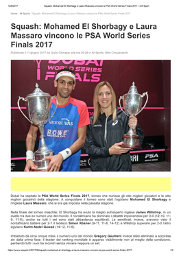 Squash: Mohamed El Shorbagy E Laura Massaro Vincono Le PSA World Series Finals 2017 – OA Sport