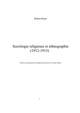 Sociologie Religieuse Et Ethnographie (1912-1915)