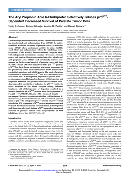 The Aryl Propionic Acid R-Flurbiprofen Selectively Induces P75ntr- Dependent Decreased Survival of Prostate Tumor Cells Emily J