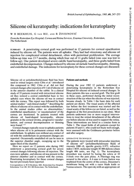 Silicone Oil Keratopathy: Indications for Keratoplasty