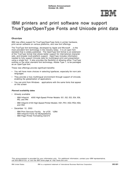 IBM Printers and Print Software Now Support Truetype/Opentype Fonts and Unicode Print Data