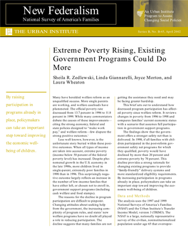 Extreme Poverty Rising, Existing Government Programs Could Do More Sheila R