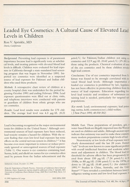 Leaded Eye Cosmetics: a Cultural Cause of Elevated Lead Levels in Children Ron V