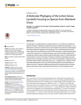 A Molecular Phylogeny of the Lichen Genus Lecidella Focusing on Species from Mainland China