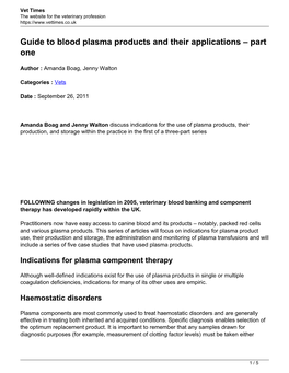 Guide to Blood Plasma Products and Their Applications – Part One