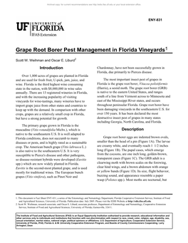 Grape Root Borer Pest Management in Florida Vineyards1