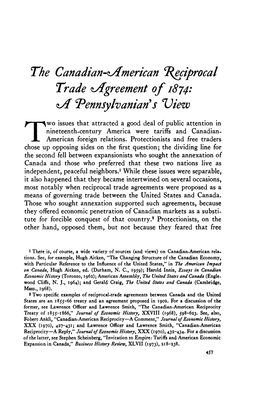 Iamerican Crseciprocal Trade ^Agreement of 1874: Ia Pennsylvania^ S 