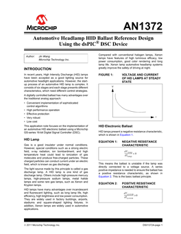 Automotive Headlamp HID Ballast Reference Design Using the Dspic® DSC Device