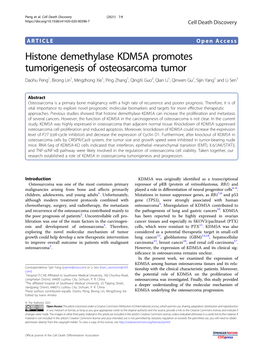 Histone Demethylase KDM5A Promotes Tumorigenesis Of