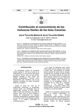 Contribución Al Conocimiento De Los Moluscos Fósiles De Las Islas Canarias