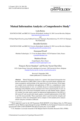 Mutual Information Analysis: a Comprehensive Study∗