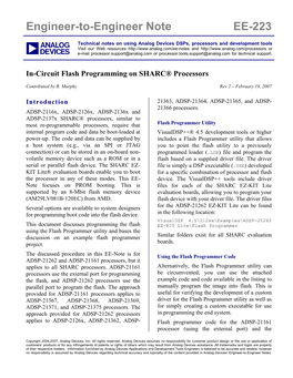 EE-223: In-Circuit Flash Programming on SHARC® Processors