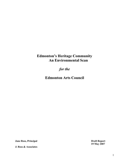 Edmonton's Heritage Community an Environmental Scan for The