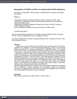 Upregulation of COX4-2 Via HIF-1Α in Mitochondrial COX4-1Deficiency