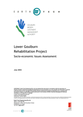 Lower Goulburn Rehabilitation Project Socio-Economic Issues Assessment