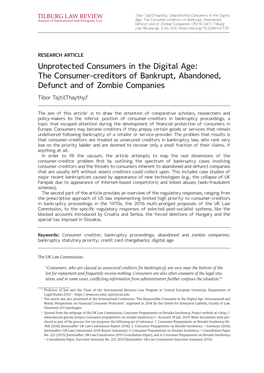 The Consumer-Creditors of Bankrupt, Abandoned, Defunct and of Zombie Companies’ (2019) 24(1) Tilburg Law Review Pp