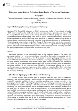 Discussion on the Control Technology in the Design of Packaging Machinery