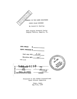 May 8-21, 1968 CHANGES in the LOWER EXOSPIDERE SINCE SOLAR Minm by Gerald M