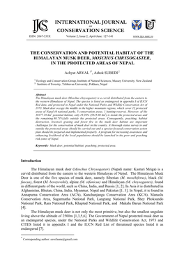 The Conservation and Potential Habitat of the Himalayan Musk Deer, Moschus Chrysogaster, in the Protected Areas of Nepal