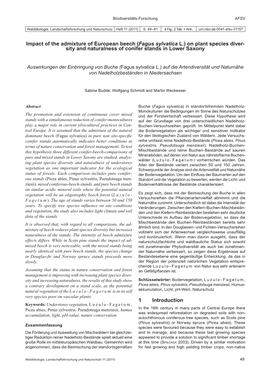 Impact of the Admixture of European Beech (Fagus Sylvatica L.) on Plant Species Diver- Sity and Naturalness of Conifer Stands in Lower Saxony