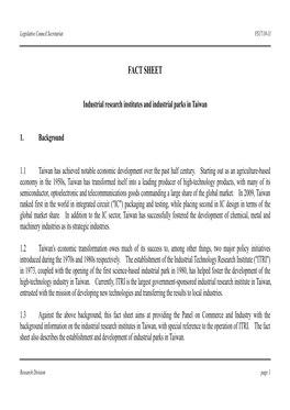 Industrial Research Institutes and Industrial Parks in Taiwan
