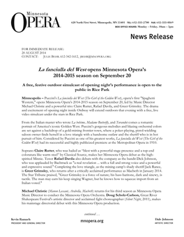 La Fanciulla Del West Opens Minnesota Opera's 2014-2015