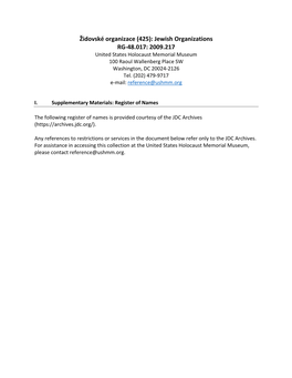 Jewish Organizations RG-48.017: 2009.217 United States Holocaust Memorial Museum 100 Raoul Wallenberg Place SW Washington, DC 20024-2126 Tel