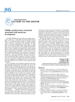 LETTERS to the EDITOR. Middle Cerebral Artery Tortuosity Associated