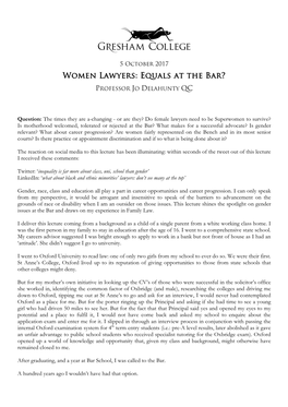 Women Lawyers: Equals at the Bar?