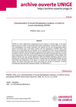 A Model for Human Ectrodactyly SHFM3