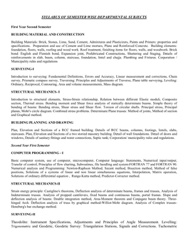 Syllabus of Semester Wise Departmental Subjects