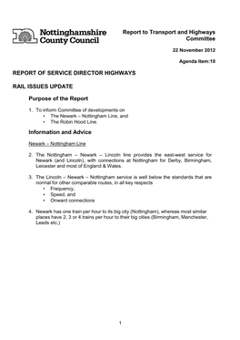 Report to Transport and Highways Committee REPORT of SERVICE