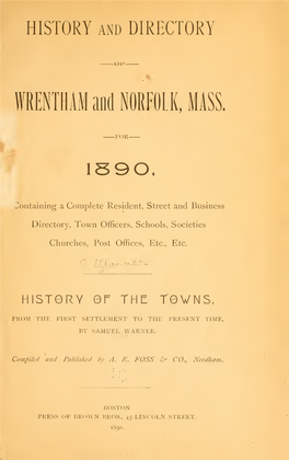 History and Directory of Wrentham and Norfolk, Mass. for 1890. Containing