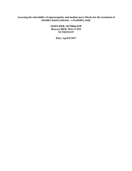 Assessing the Tolerability of Suprascapular and Median Nerve Blocks for the Treatment of Shoulder-Hand Syndrome - a Feasibility Study