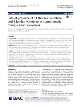 Rate of Presence of 11 Thoracic Vertebrae and 6 Lumbar Vertebrae In