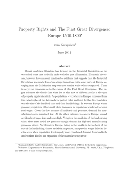 Property Rights and the First Great Divergence: Europe 1500-1800∗