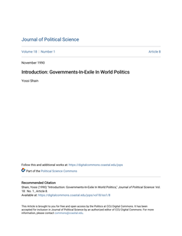 Governments-In-Exile in World Politics
