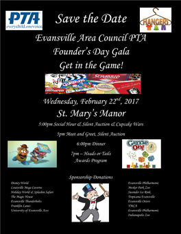 Save the Date Evansville Area Council PTA Founder's Day Gala