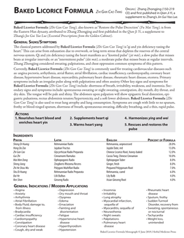 Baked Licorice Formula Zhi Gan Cao Tang CE) and First Published in Qian Ji Yi, a Supplement to Zhang’S Jin Gui Yao Lue