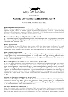 Cosmic Concepts: Faster Than Light?