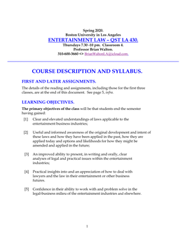 Entertainment Law – Qst La 430