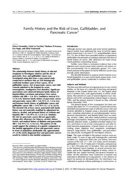 Family History and the Risk of Liver, Gallbladder, and Pancreatic Cancer'1