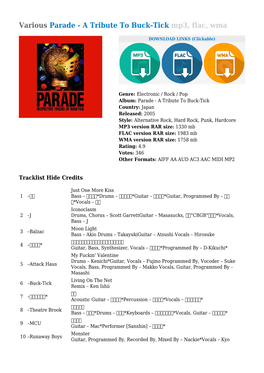 Various Parade - a Tribute to Buck-Tick Mp3, Flac, Wma