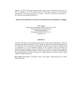 The Fungus-Growing Ant Genus Apterostigma in Dominican Amber, Pp
