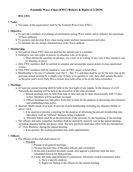 Formula Wave Class (FWC) Bylaws & Rules