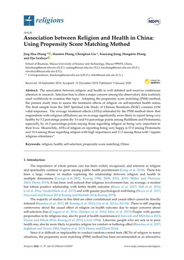 Association Between Religion and Health in China: Using Propensity Score Matching Method