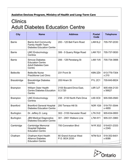 Clinics Adult Diabetes Education Centre